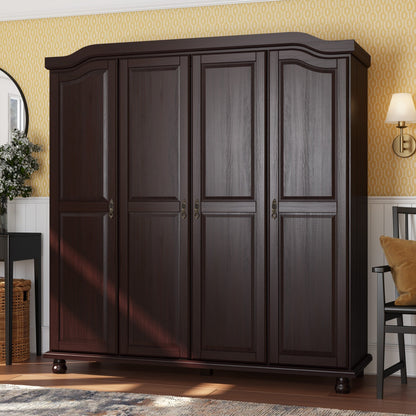 Palace Imports Armoire Kyle 4 portes en bois massif avec portes en bois massif ou en miroir