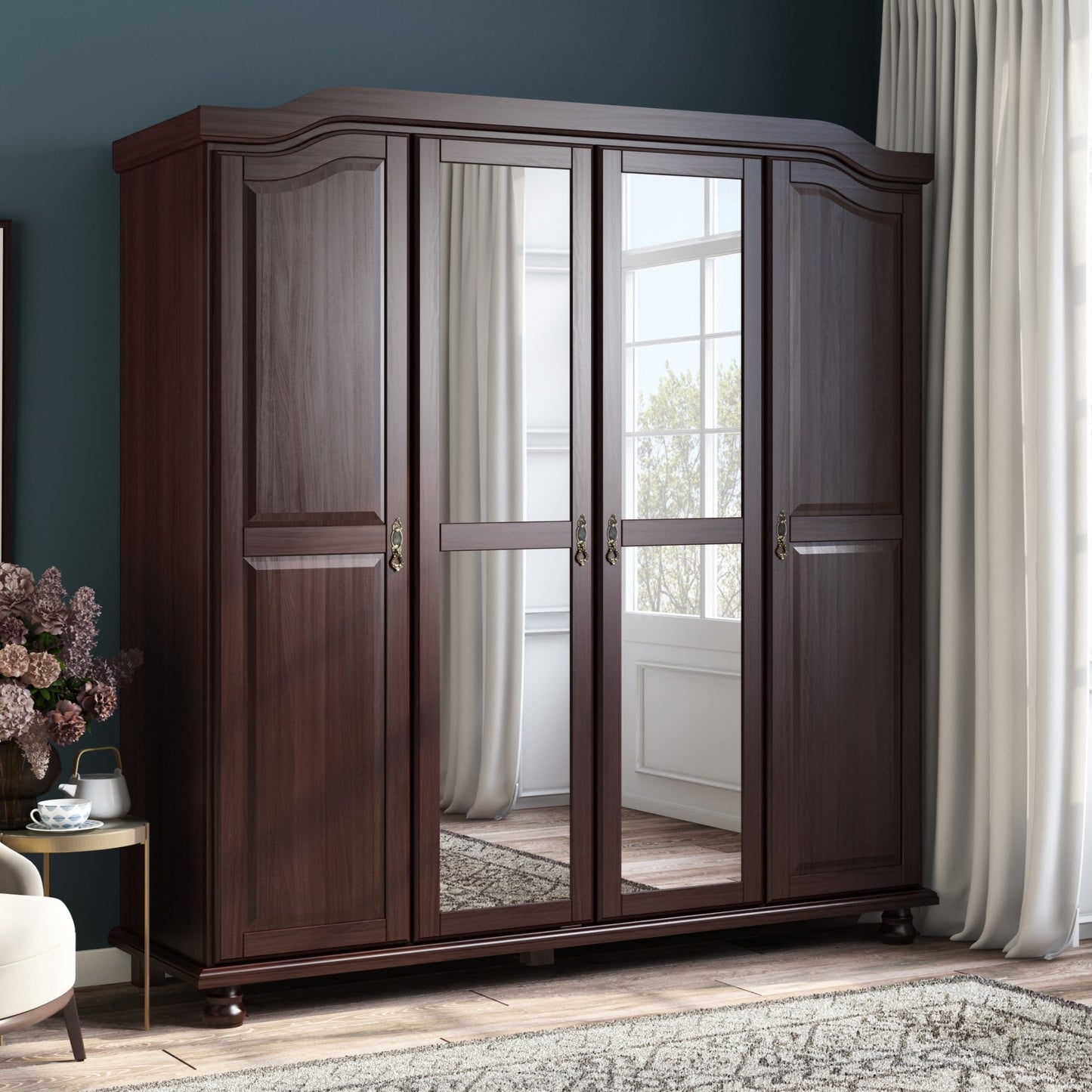 Palace Imports Armoire Kyle 4 portes en bois massif avec portes en bois massif ou en miroir