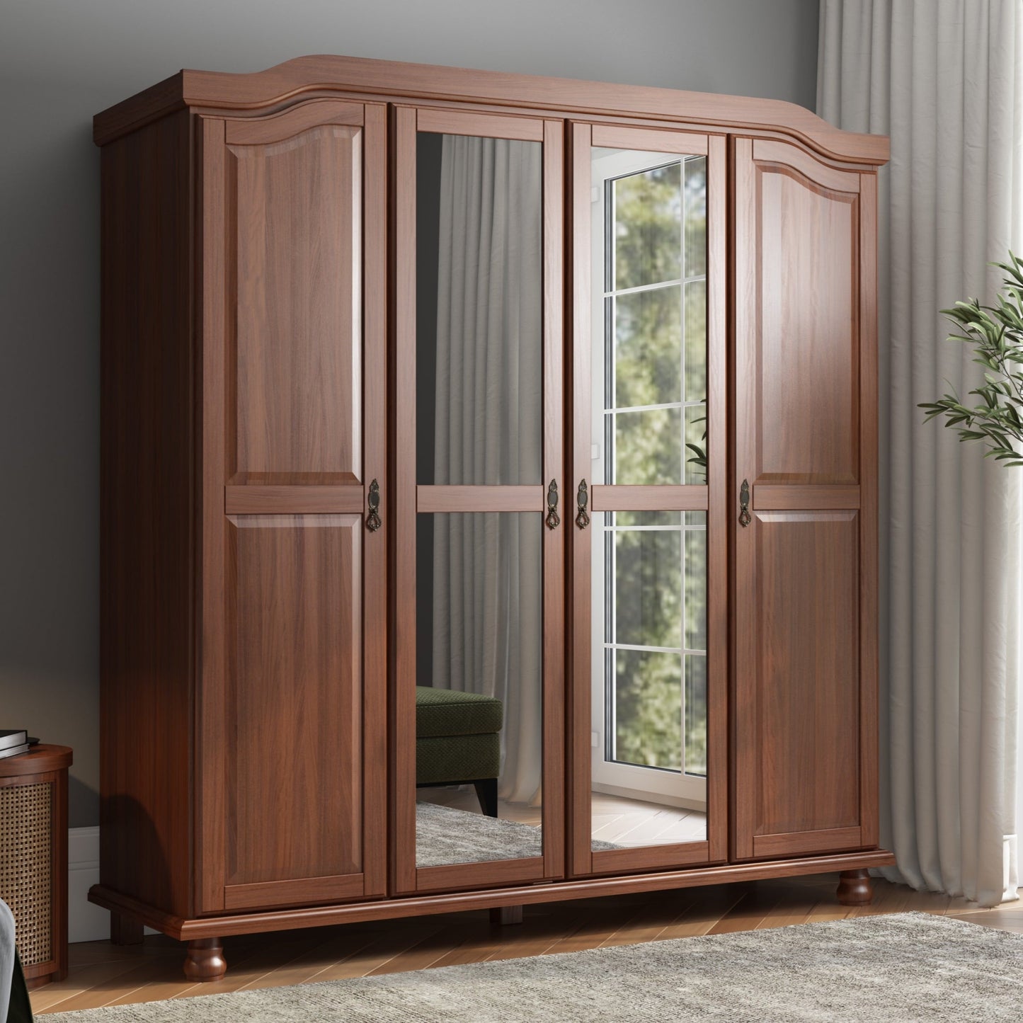 Palace Imports Armoire Kyle 4 portes en bois massif avec portes en bois massif ou en miroir