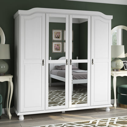 Palace Imports Armoire Kyle 4 portes en bois massif avec portes en bois massif ou en miroir
