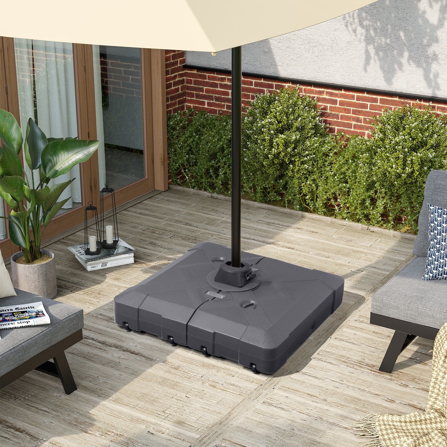 Pellebant Pied de parasol cantilever de patio de 220 lbs avec roulettes - N/A