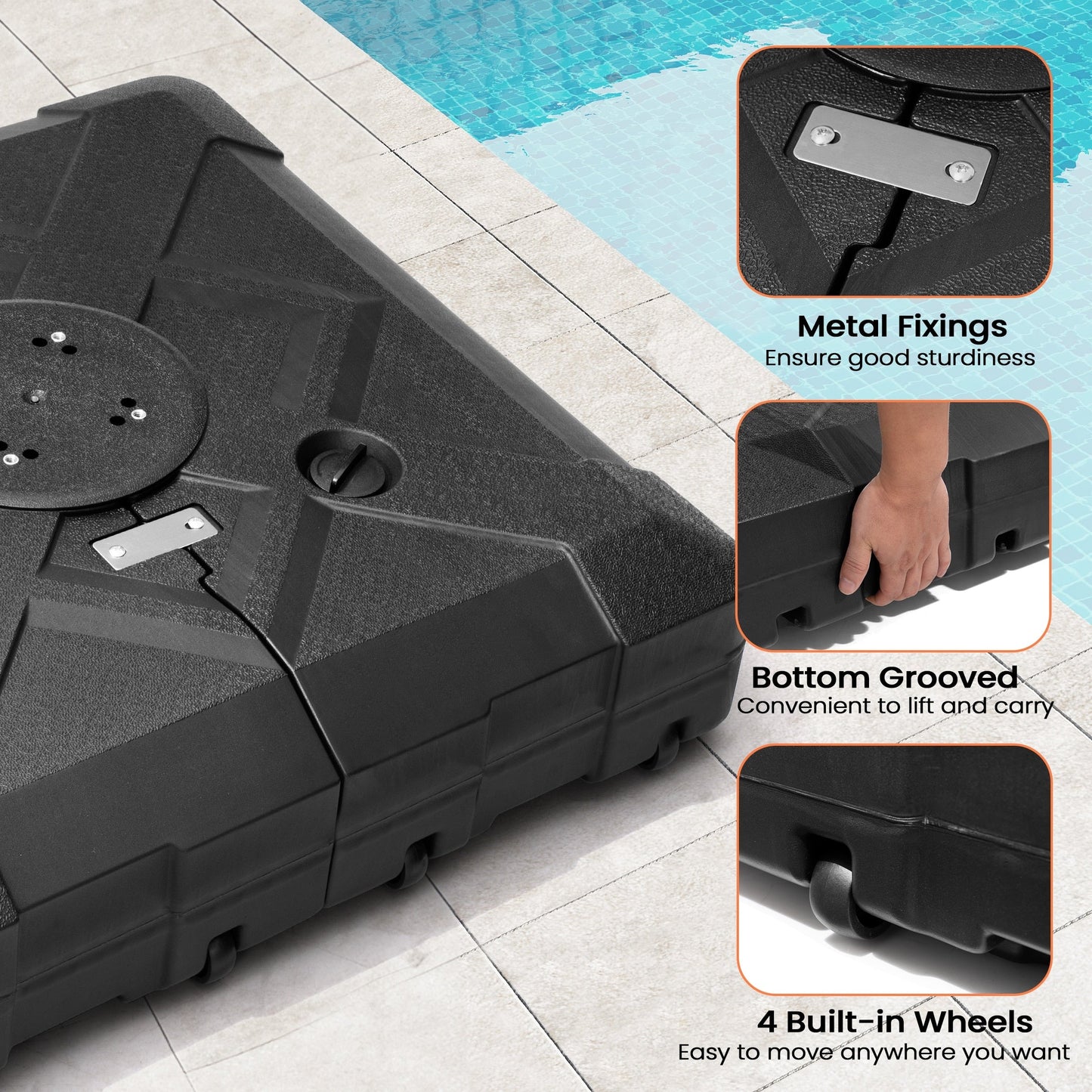 Pellebant Pied de parasol cantilever de patio de 220 lbs avec roulettes - N/A