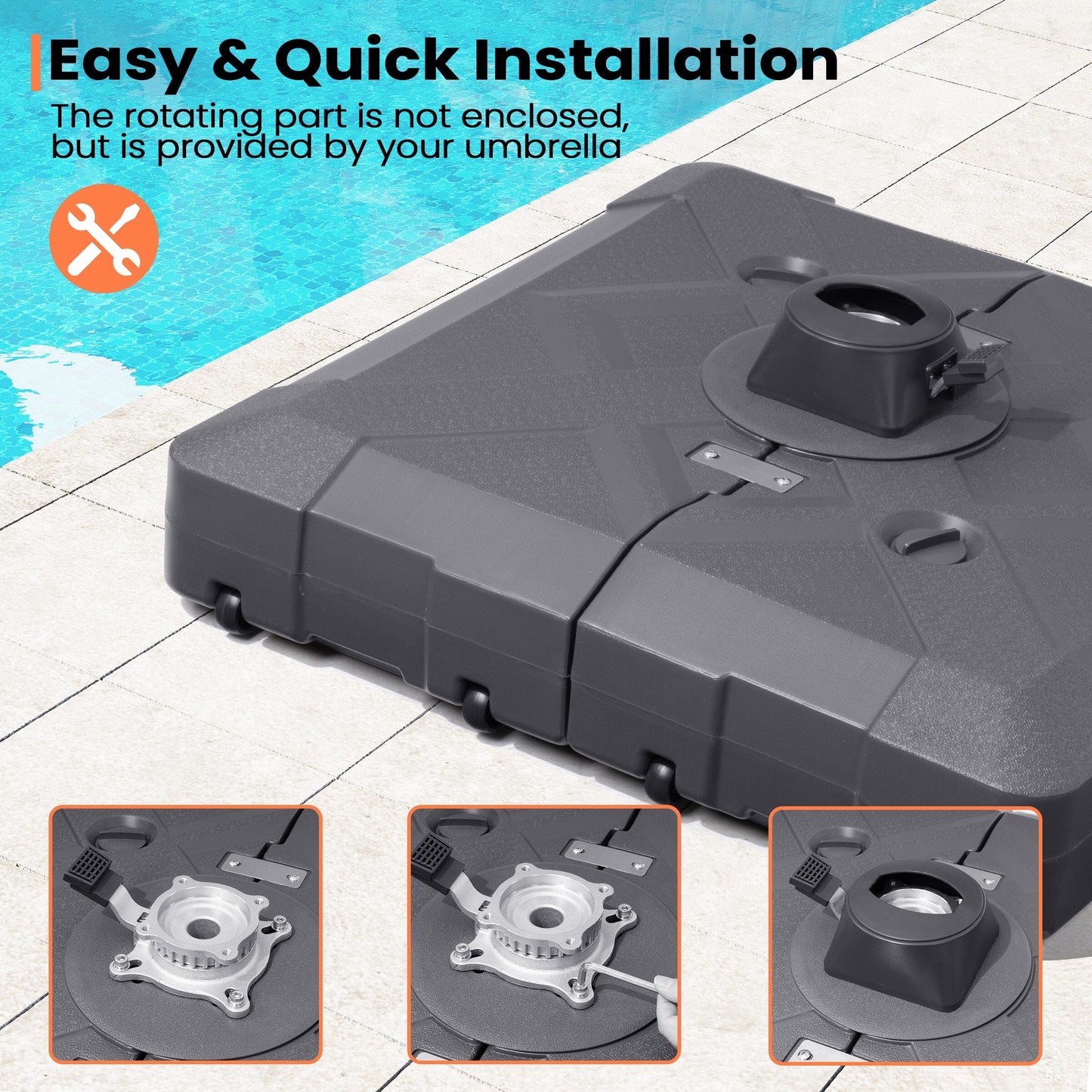 Pellebant Pied de parasol cantilever de patio de 220 lbs avec roulettes - N/A