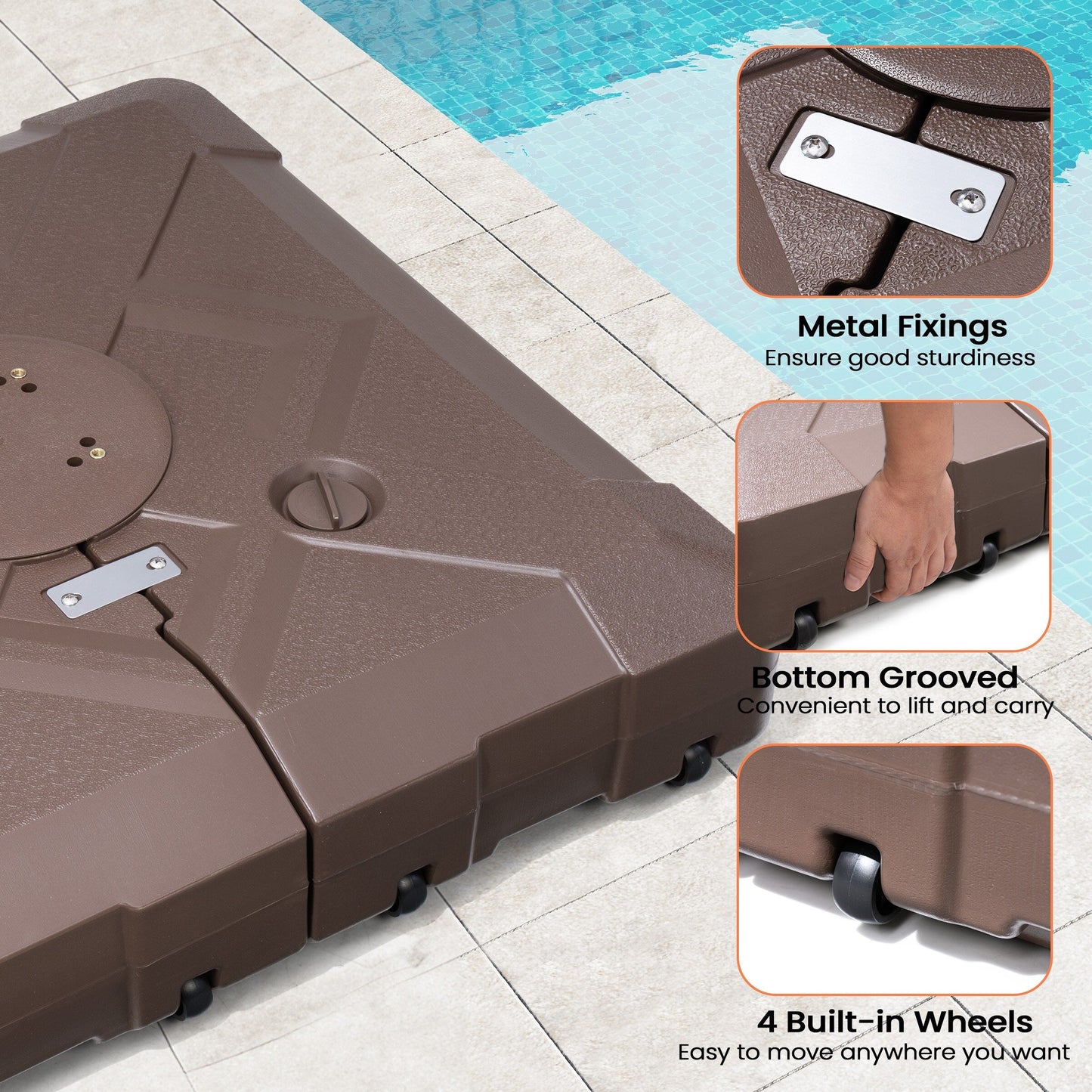 Pellebant Pied de parasol cantilever de patio de 220 lbs avec roulettes - N/A