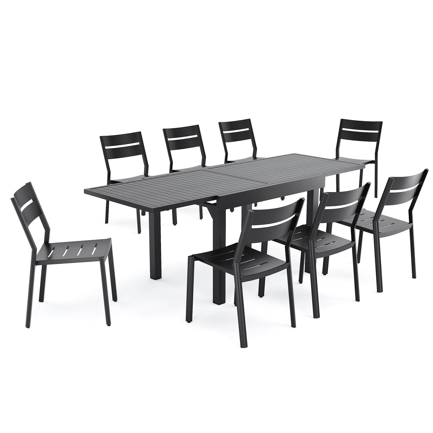 Ensemble de repas d'extérieur en aluminium Pellebant, extensible, avec table et chaises empilables, 5/7/9 pièces