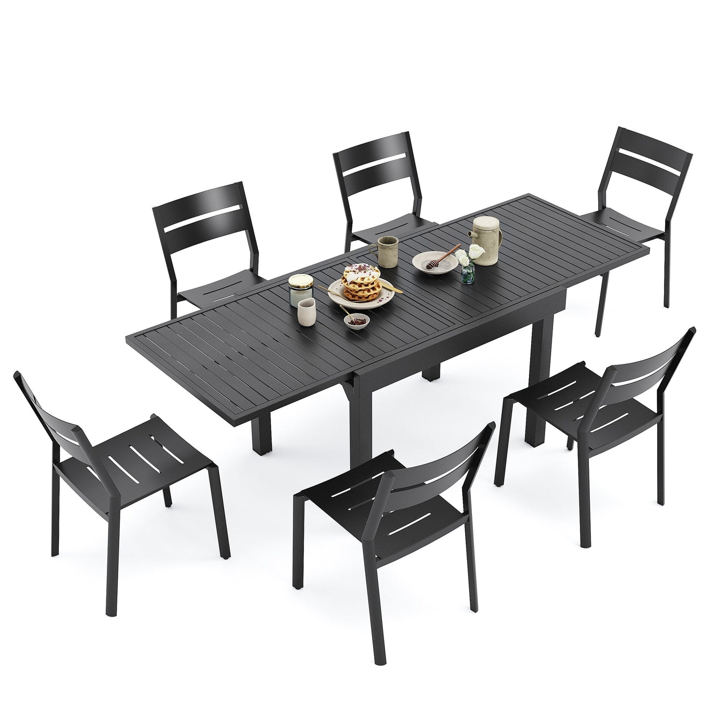 Ensemble de repas d'extérieur en aluminium Pellebant, extensible, avec table et chaises empilables, 5/7/9 pièces