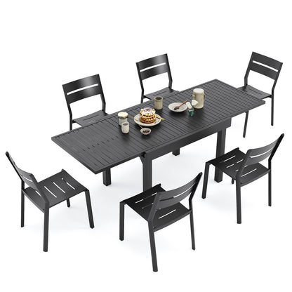 Ensemble de repas d'extérieur en aluminium Pellebant, extensible, avec table et chaises empilables, 5/7/9 pièces