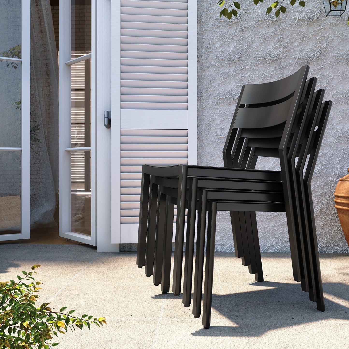 Ensemble de repas d'extérieur en aluminium Pellebant, extensible, avec table et chaises empilables, 5/7/9 pièces