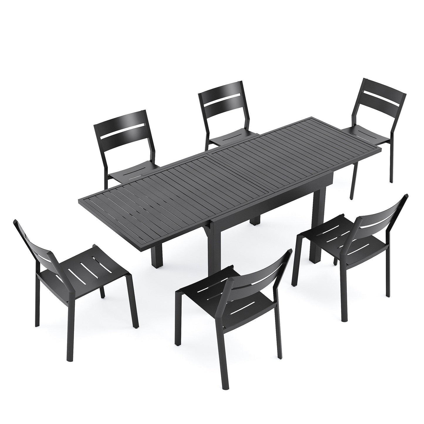 Ensemble de repas d'extérieur en aluminium Pellebant, extensible, avec table et chaises empilables, 5/7/9 pièces