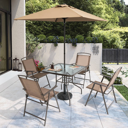Ensemble de jardin 6 pièces Pellebant avec table, parasol et 4 chaises pliantes - 57x68x87cm (LxlxH)