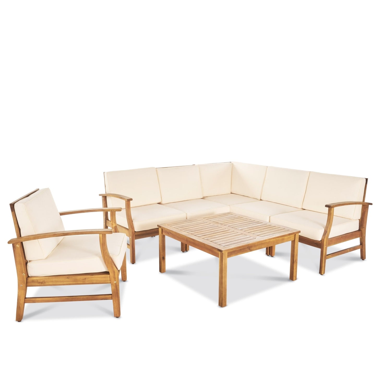 Ensemble de canapé d'extérieur Perla en acacia, 7 pièces, avec coussins, par Christopher Knight Home