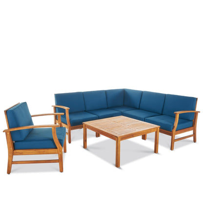 Ensemble de canapé d'extérieur Perla en acacia, 7 pièces, avec coussins, par Christopher Knight Home