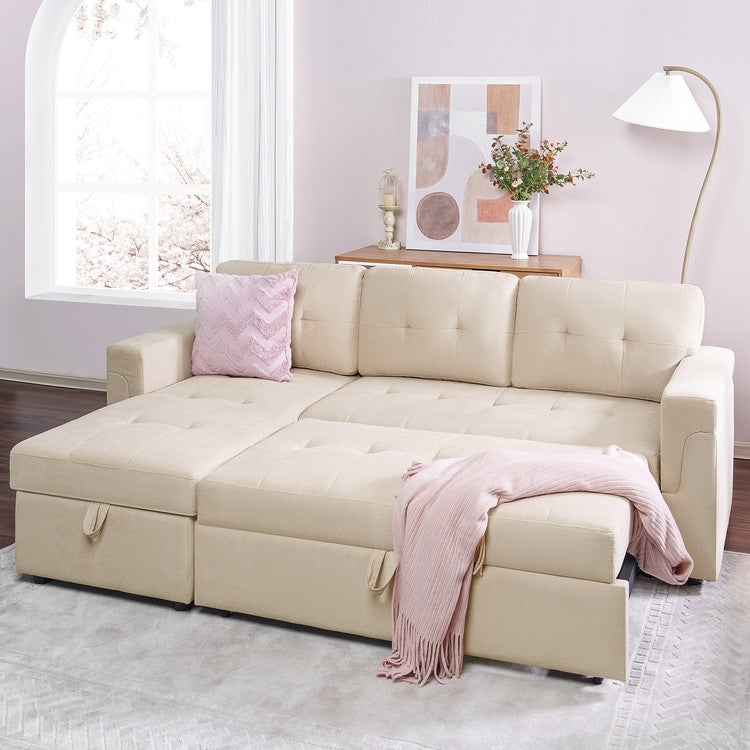 Canapé d'angle réversible avec lit escamotable, chaise longue avec rangement intégré, pieds robustes,