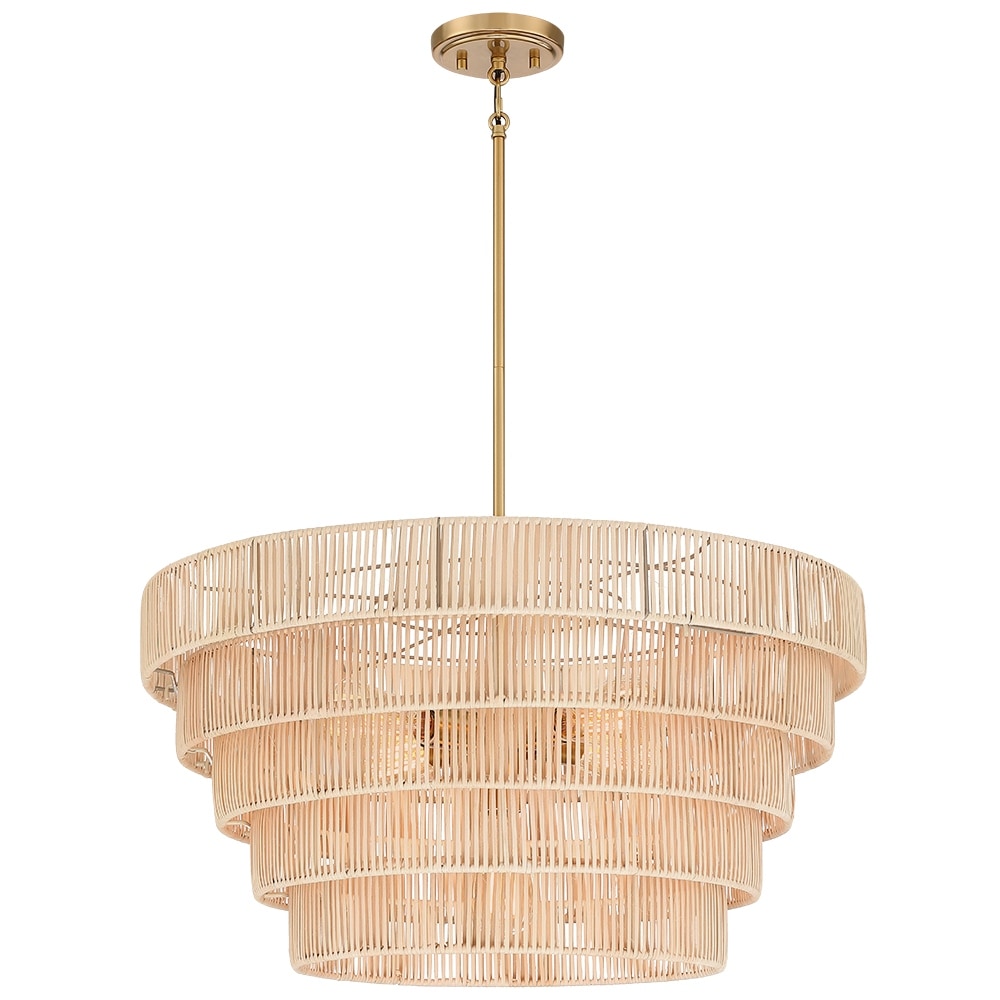 Piersan Lustre moderne bohème à 5 lumières avec abat-jour en rotin à plusieurs niveaux - 66 cm de largeur