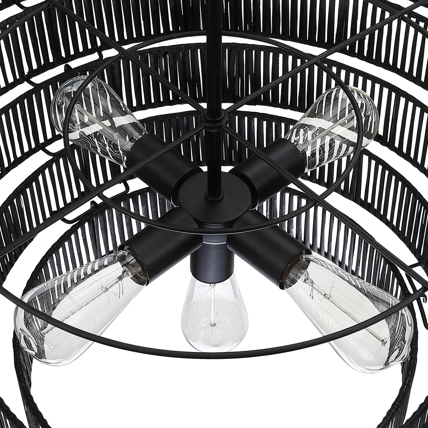 Piersan Lustre moderne bohème à 5 lumières avec abat-jour en rotin à plusieurs niveaux - 66 cm de largeur