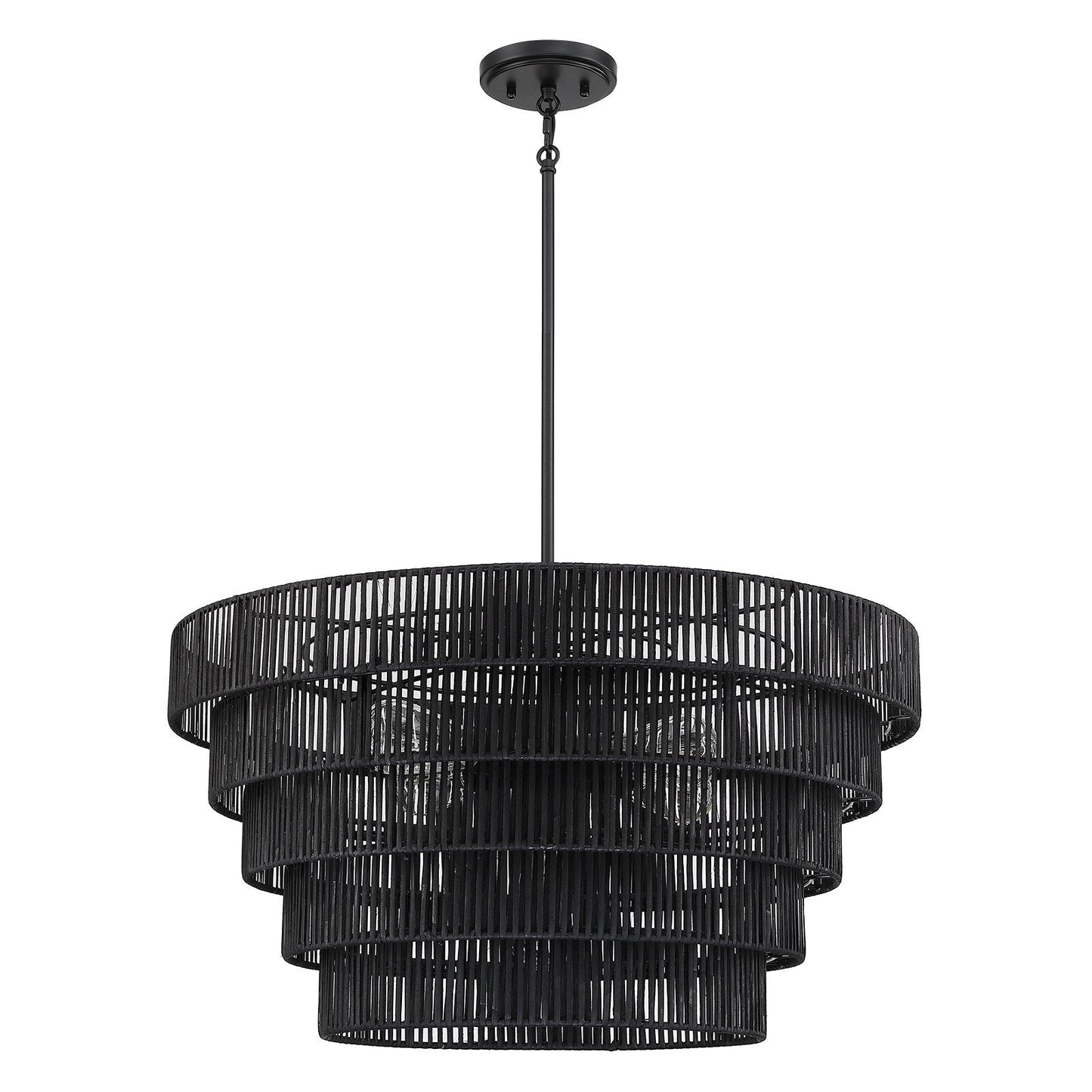 Piersan Lustre moderne bohème à 5 lumières avec abat-jour en rotin à plusieurs niveaux - 66 cm de largeur