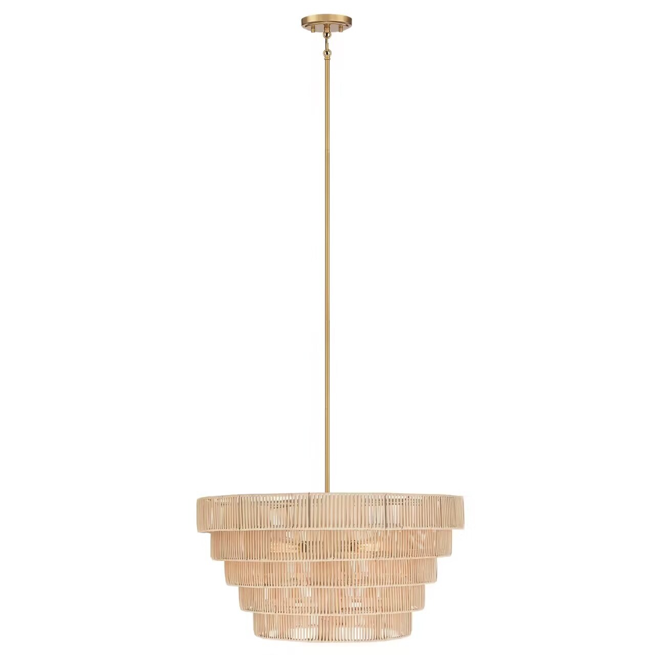 Piersan Lustre moderne bohème à 5 lumières avec abat-jour en rotin à plusieurs niveaux - 66 cm de largeur