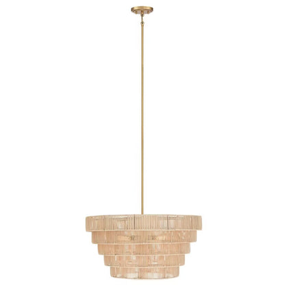 Piersan Lustre moderne bohème à 5 lumières avec abat-jour en rotin à plusieurs niveaux - 66 cm de largeur