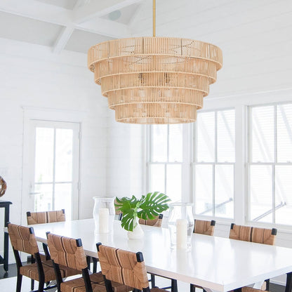 Piersan Lustre moderne bohème à 5 lumières avec abat-jour en rotin à plusieurs niveaux - 66 cm de largeur