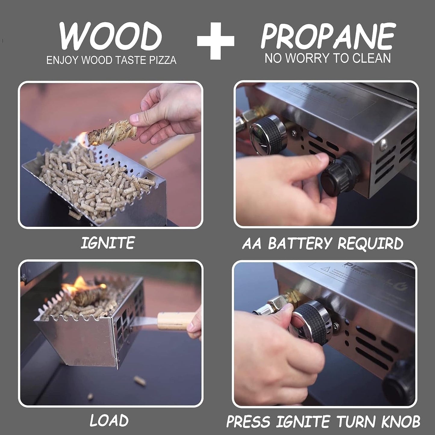 Four à pizza extérieur multi-combustible, cuiseur à pizza sur pierre avec brûleur à gaz et foyer à bois - 12 pouces