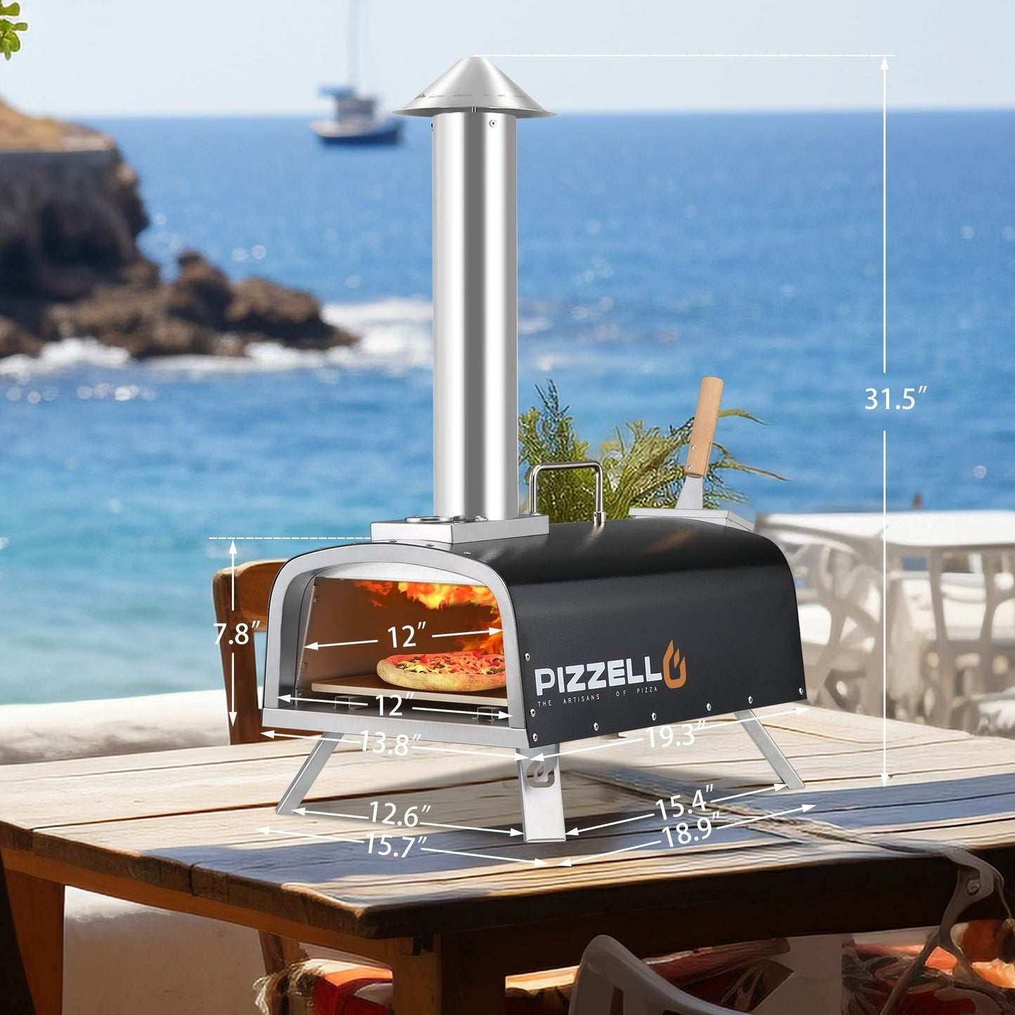 Four à pizza extérieur multi-combustible, cuiseur à pizza sur pierre avec brûleur à gaz et foyer à bois - 12 pouces