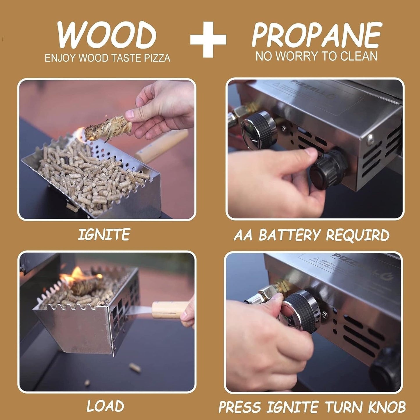 Four à pizza extérieur multi-combustible, cuiseur à pizza sur pierre avec brûleur à gaz et foyer à bois - 12 pouces