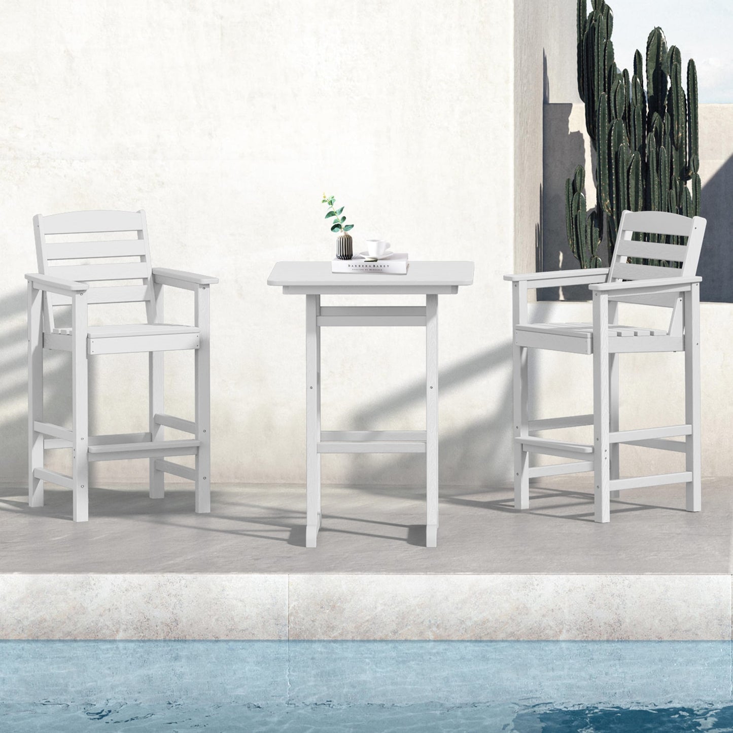 Ensemble de 3 chaises Adirondack hautes en plastique - Ensemble de conversation pour patio