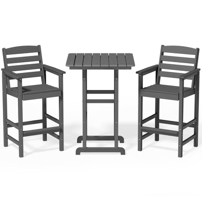Ensemble de 3 chaises Adirondack hautes en plastique - Ensemble de conversation pour patio
