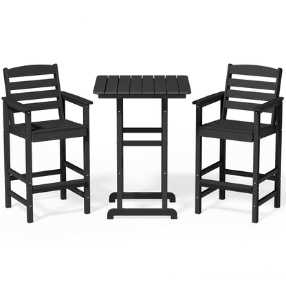 Ensemble de 3 chaises Adirondack hautes en plastique - Ensemble de conversation pour patio