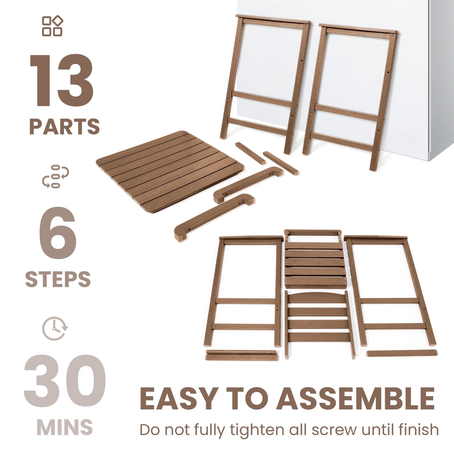 Ensemble de 3 chaises Adirondack hautes en plastique - Ensemble de conversation pour patio