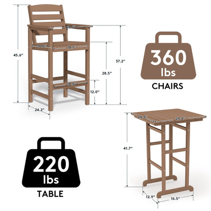 Ensemble de 3 chaises Adirondack hautes en plastique - Ensemble de conversation pour patio