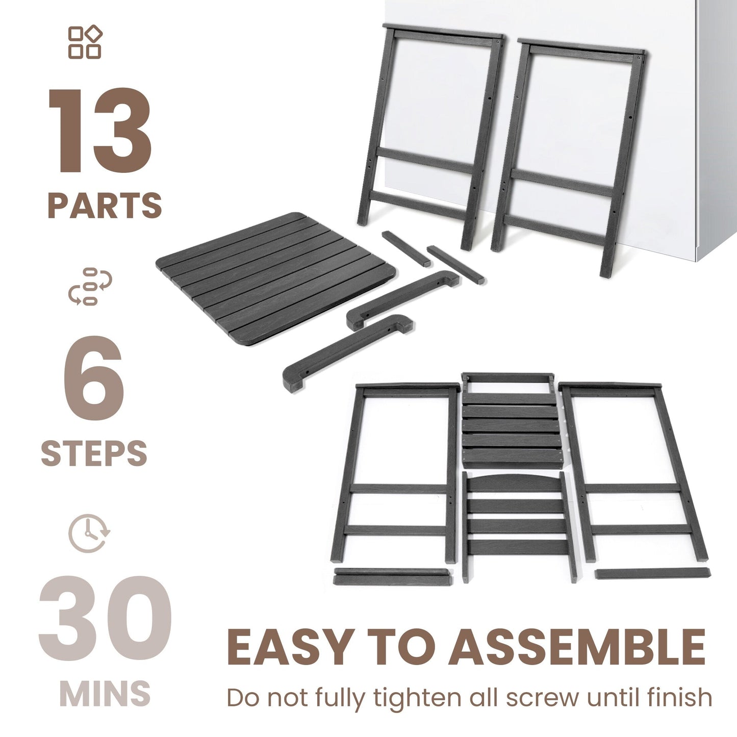 Ensemble de 3 chaises Adirondack hautes en plastique - Ensemble de conversation pour patio