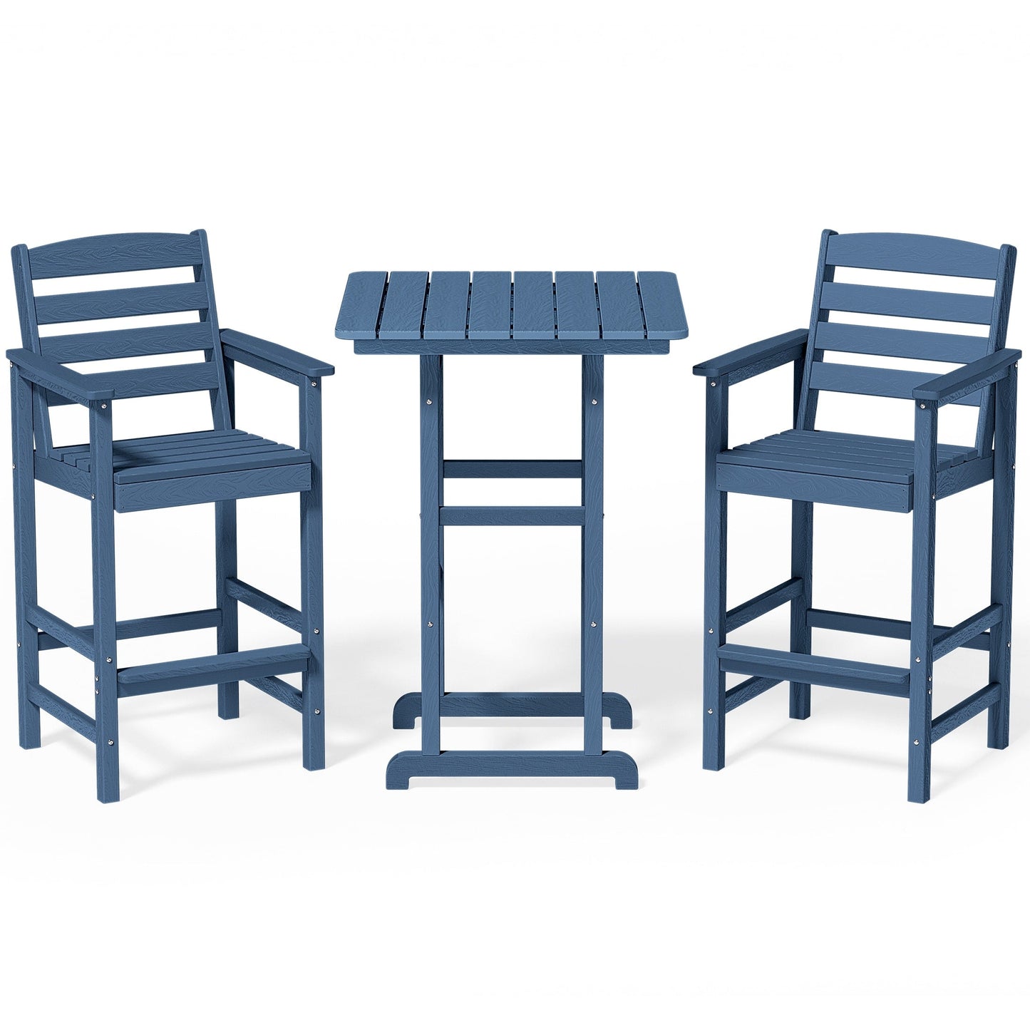 Ensemble de 3 chaises Adirondack hautes en plastique - Ensemble de conversation pour patio