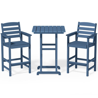 Ensemble de 3 chaises Adirondack hautes en plastique - Ensemble de conversation pour patio