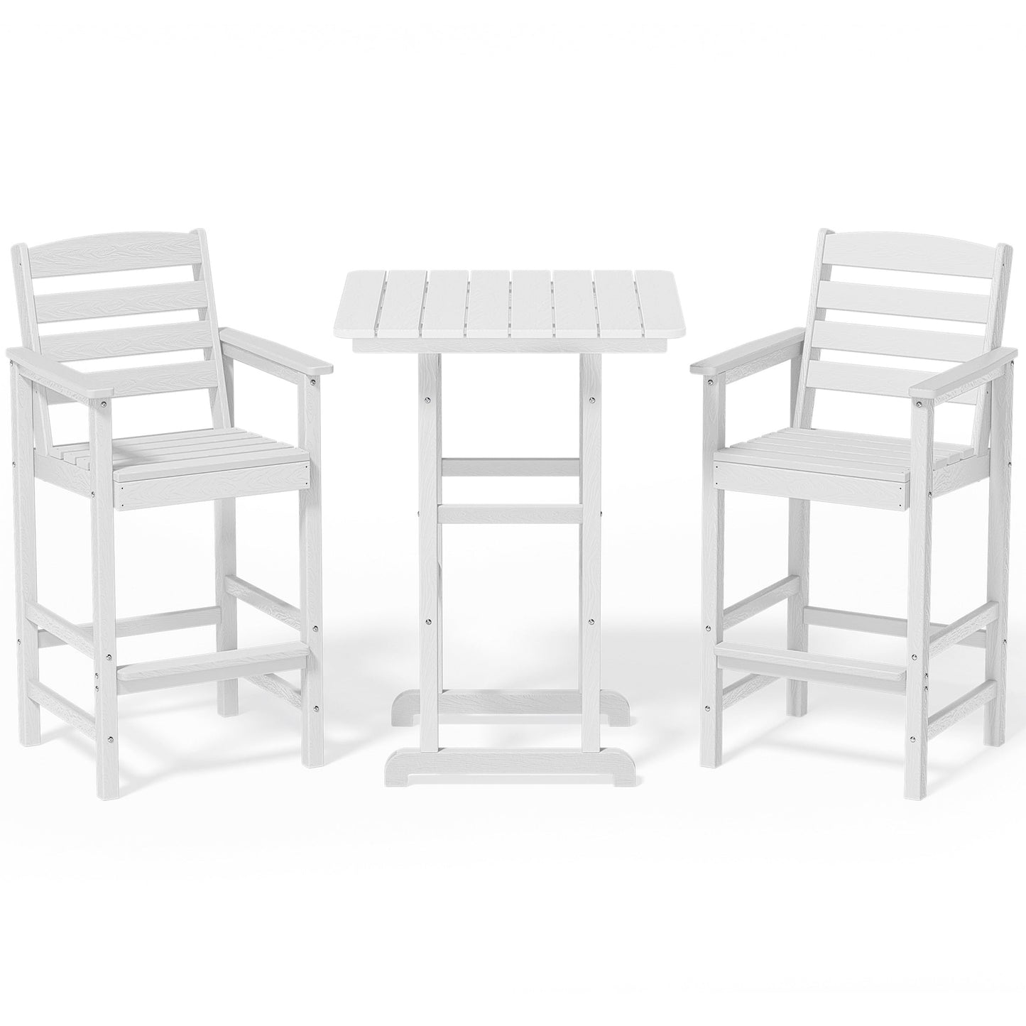 Ensemble de 3 chaises Adirondack hautes en plastique - Ensemble de conversation pour patio