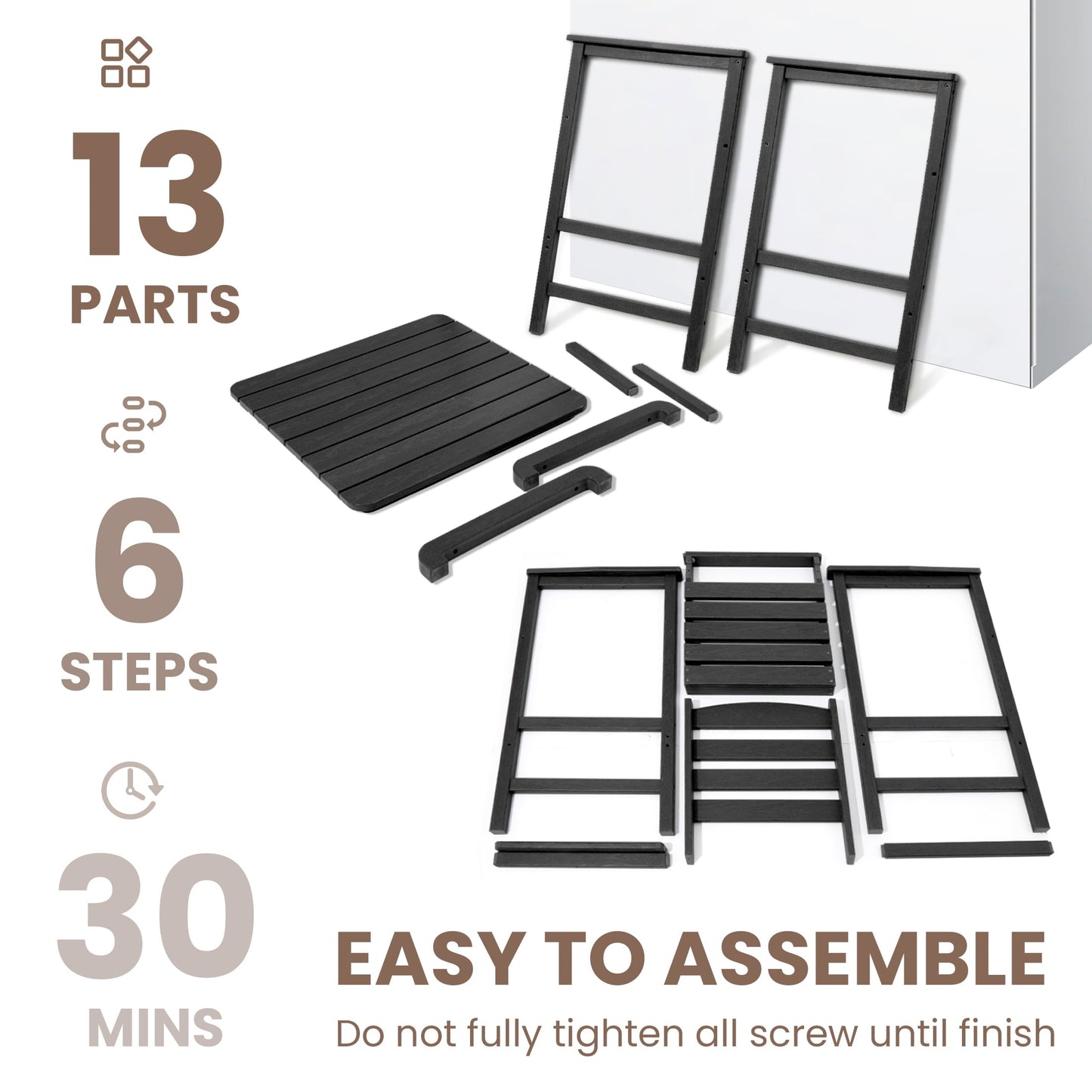 Ensemble de 3 chaises Adirondack hautes en plastique - Ensemble de conversation pour patio