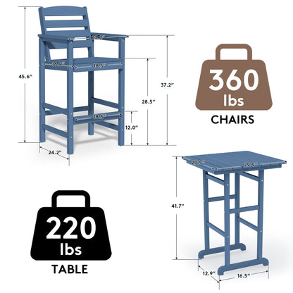 Ensemble de 3 chaises Adirondack hautes en plastique - Ensemble de conversation pour patio