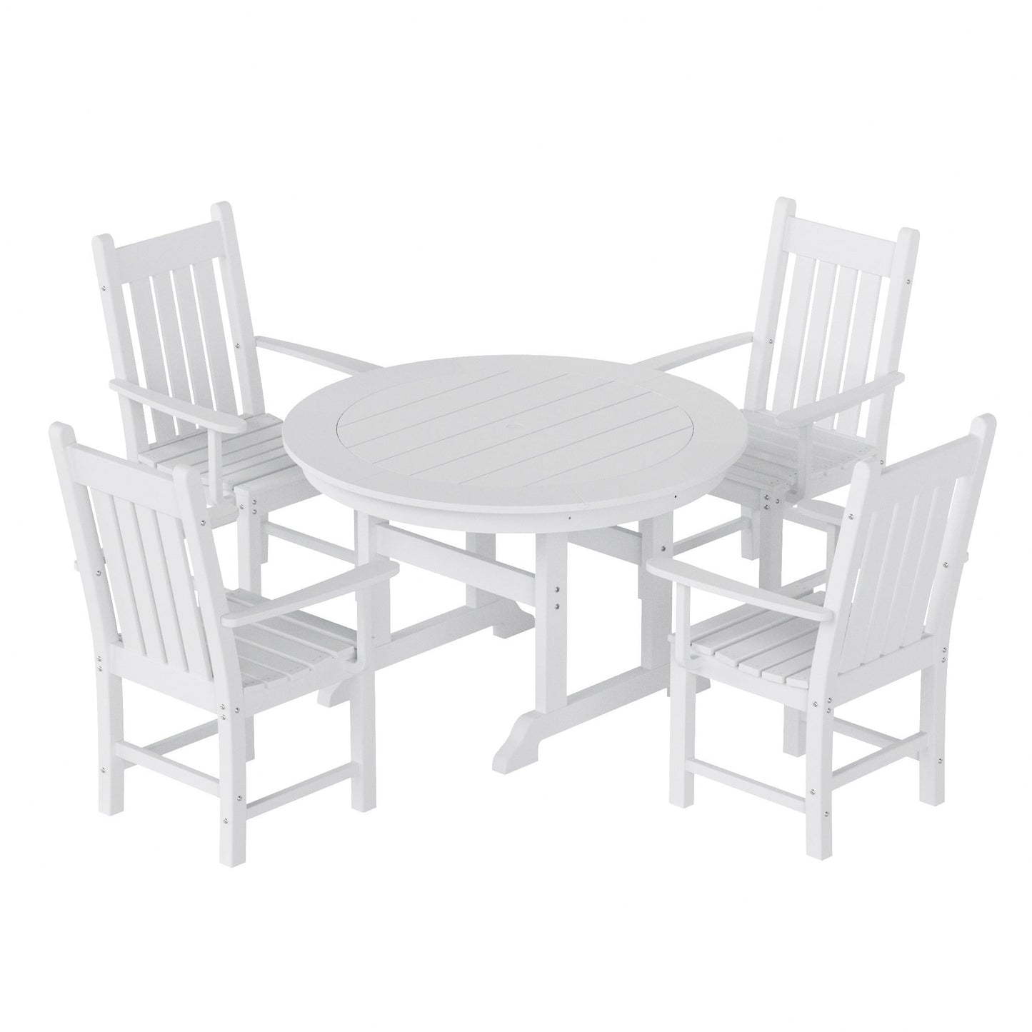 Ensemble de repas de jardin Polytrends Laguna en HDPE, résistant aux intempéries, avec table ronde et chaises à accoudoirs (ensemble de 5 pièces)
