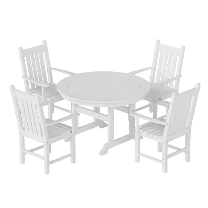 Ensemble de repas de jardin Polytrends Laguna en HDPE, résistant aux intempéries, avec table ronde et chaises à accoudoirs (ensemble de 5 pièces)