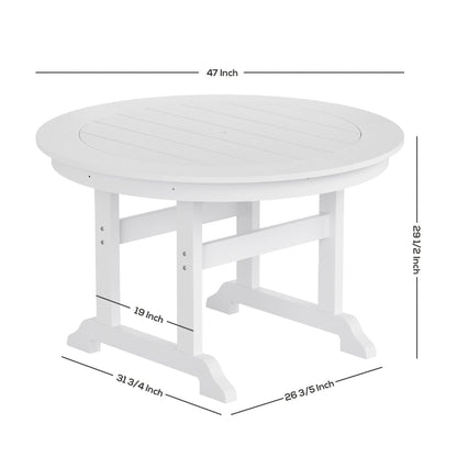 Ensemble de repas de jardin Polytrends Laguna en HDPE, résistant aux intempéries, avec table ronde et chaises à accoudoirs (ensemble de 5 pièces)