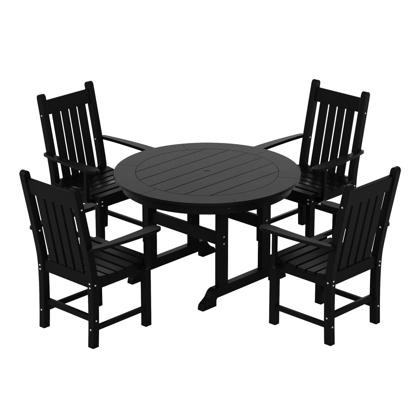 Ensemble de repas de jardin Polytrends Laguna en HDPE, résistant aux intempéries, avec table ronde et chaises à accoudoirs (ensemble de 5 pièces)