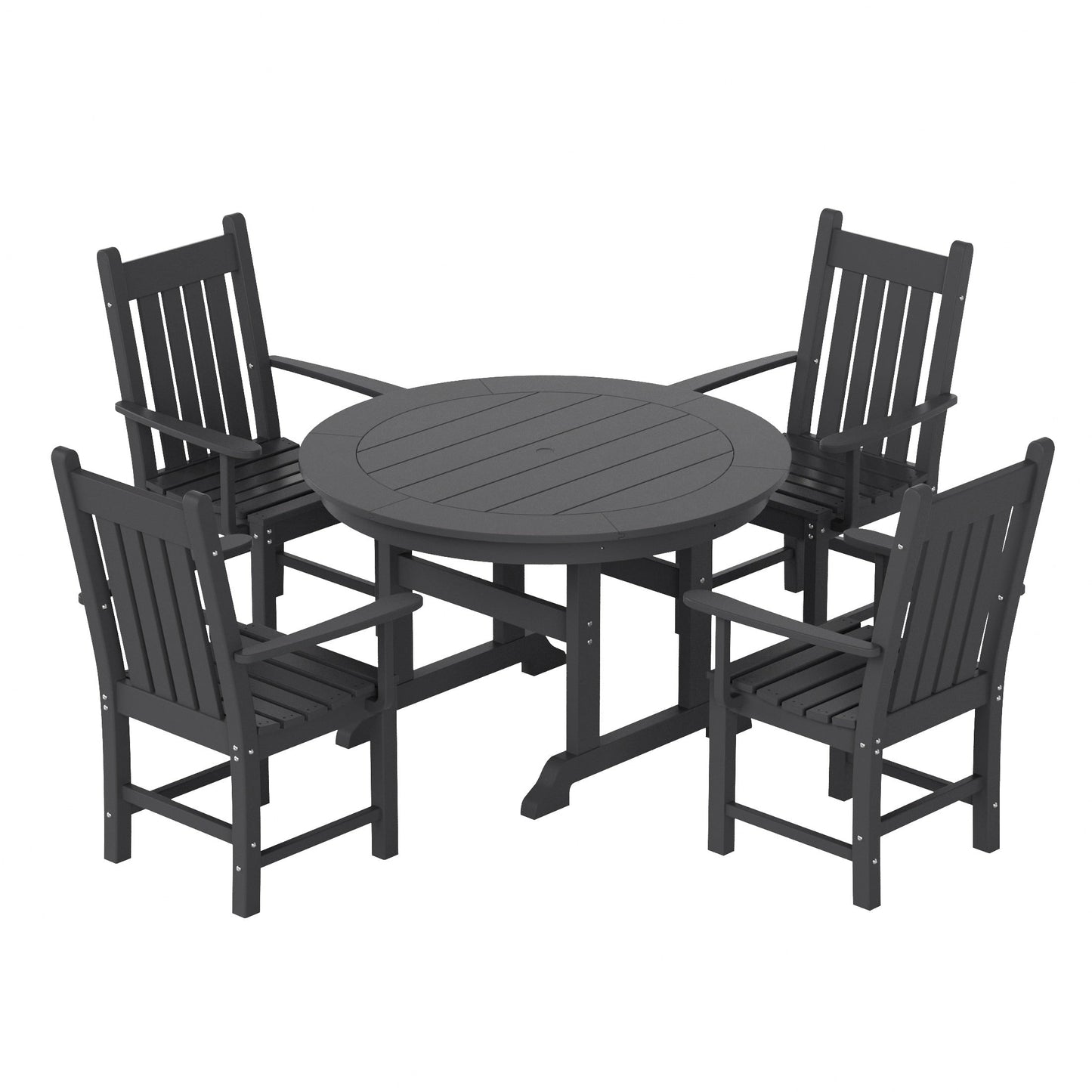 Ensemble de repas de jardin Polytrends Laguna en HDPE, résistant aux intempéries, avec table ronde et chaises à accoudoirs (ensemble de 5 pièces)