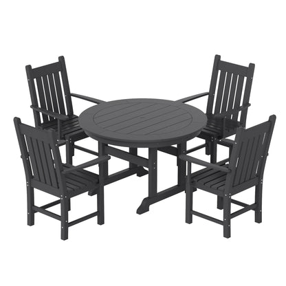 Ensemble de repas de jardin Polytrends Laguna en HDPE, résistant aux intempéries, avec table ronde et chaises à accoudoirs (ensemble de 5 pièces)