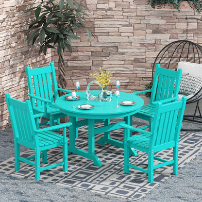 Ensemble de repas de jardin Polytrends Laguna en HDPE, résistant aux intempéries, avec table ronde et chaises à accoudoirs (ensemble de 5 pièces)