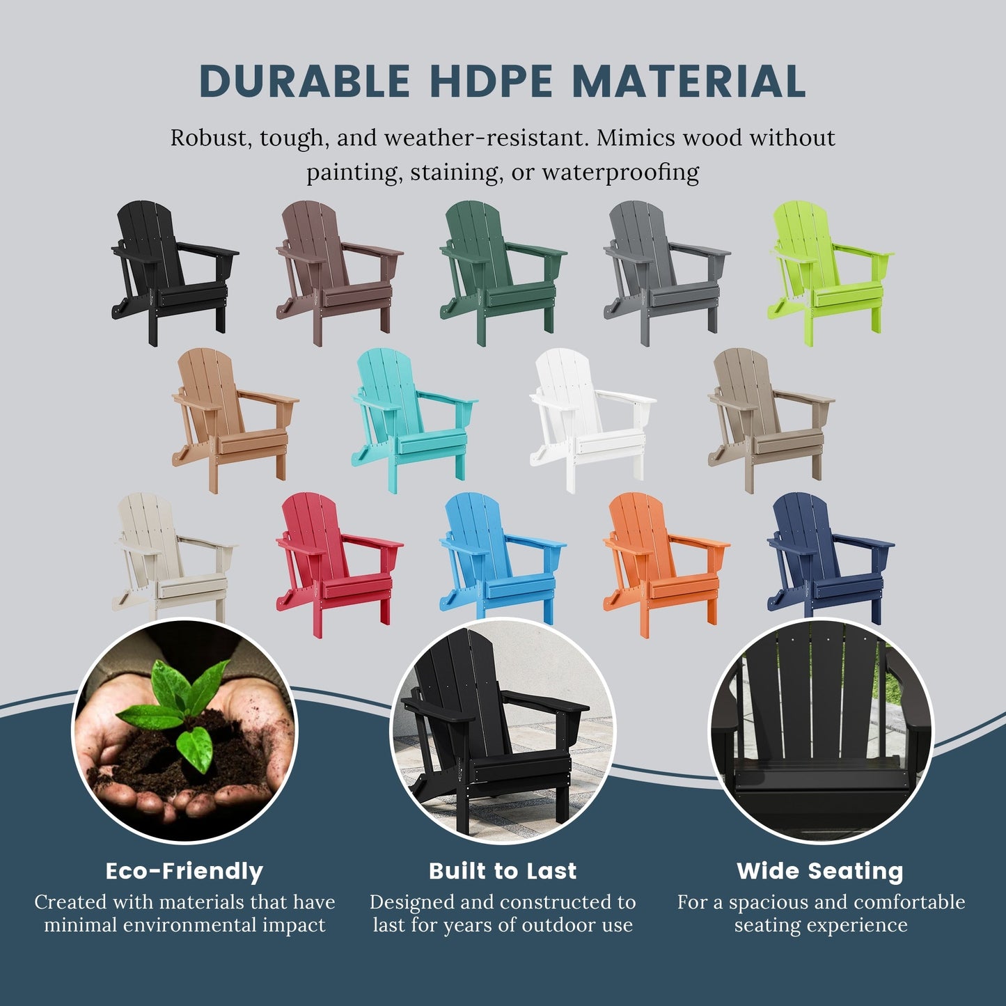 Chaise de jardin pliante Adirondack Polytrends Laguna, résistante à la décoloration et aux intempéries.