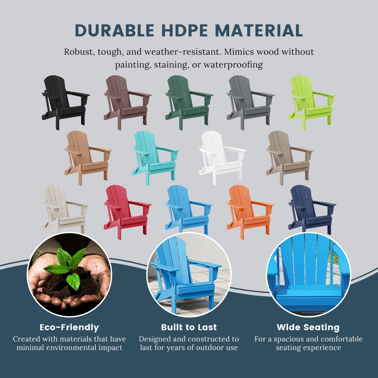 Chaise de jardin pliante Adirondack Polytrends Laguna, résistante à la décoloration et aux intempéries.