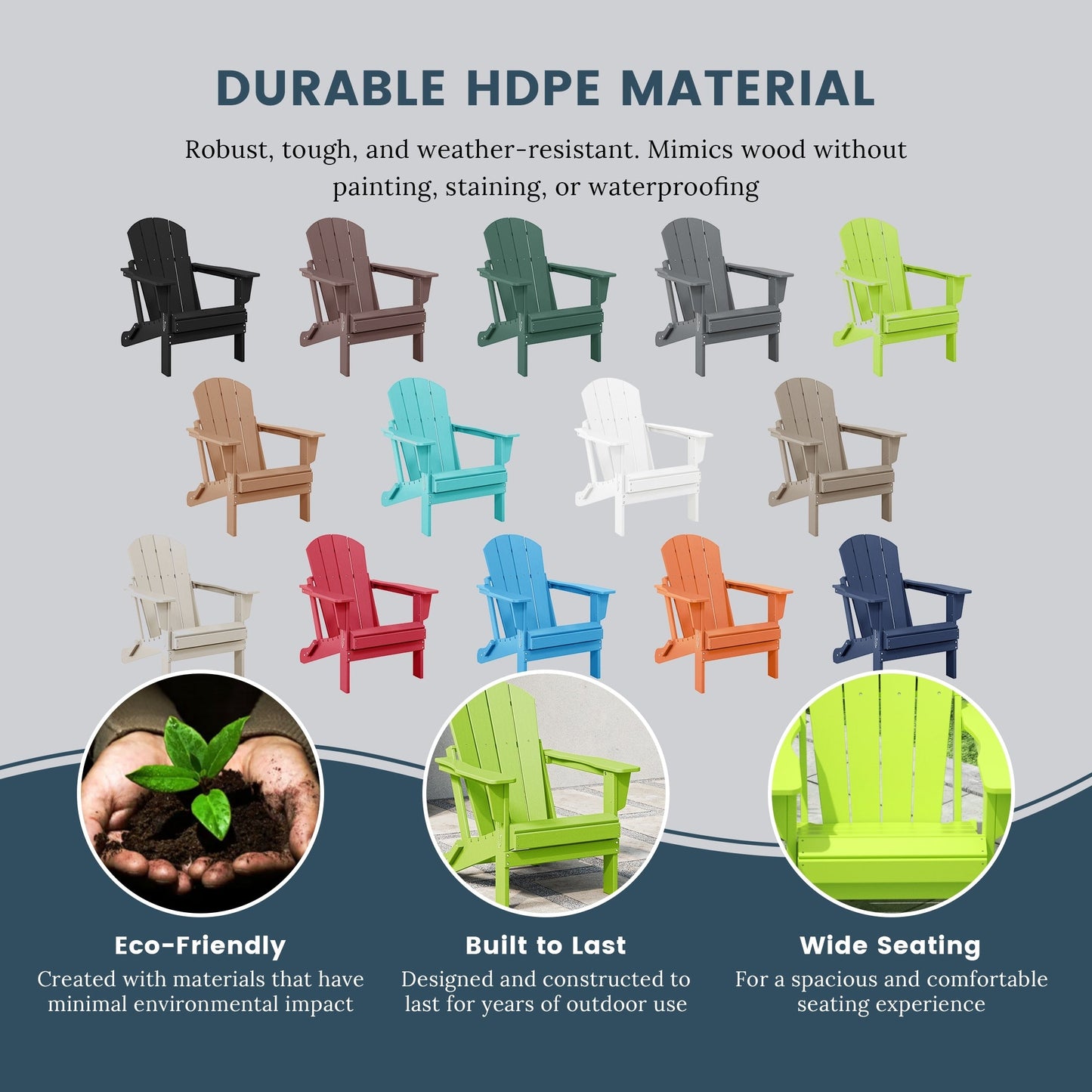 Chaise de jardin pliante Adirondack Polytrends Laguna, résistante à la décoloration et aux intempéries.