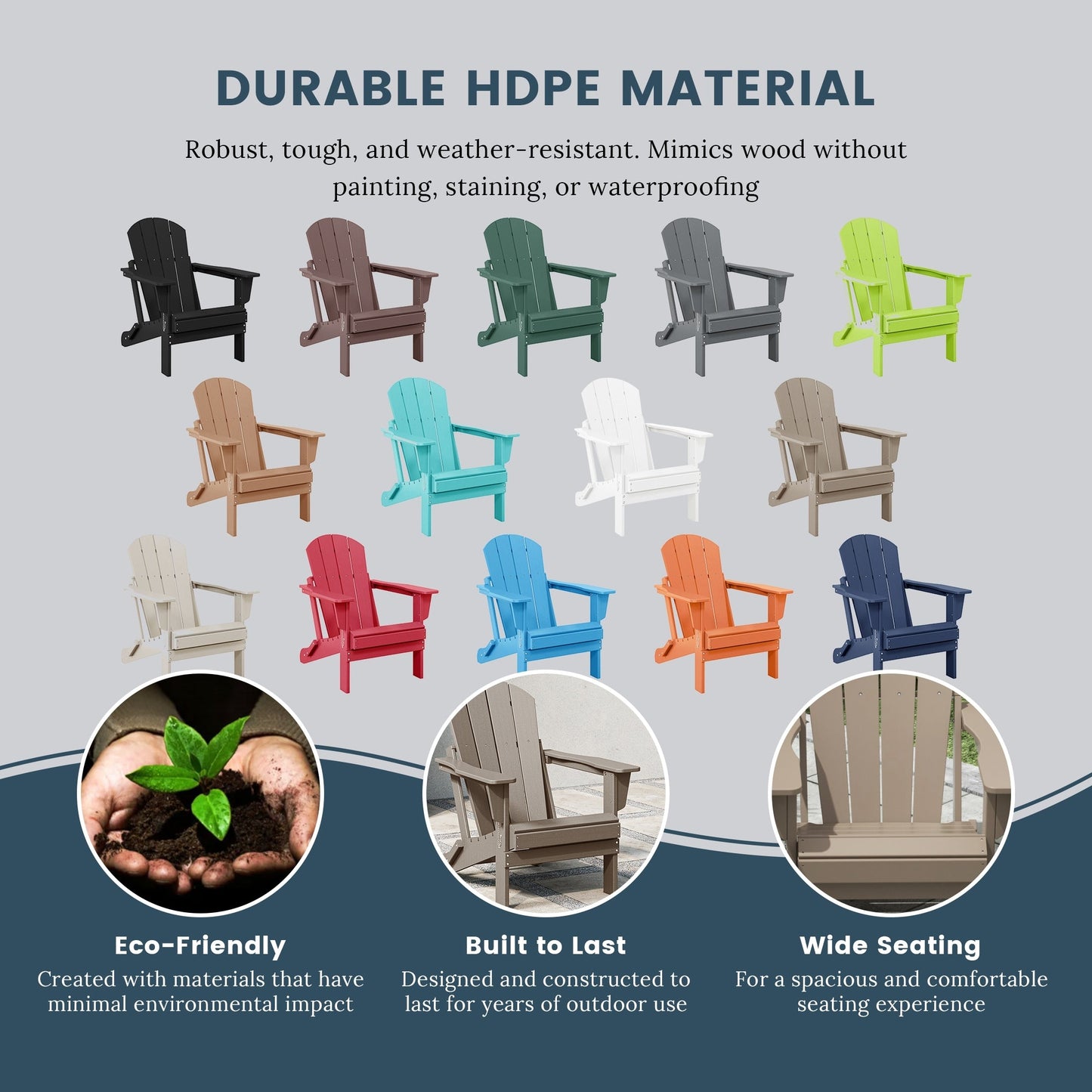 Chaise de jardin pliante Adirondack Polytrends Laguna, résistante à la décoloration et aux intempéries.