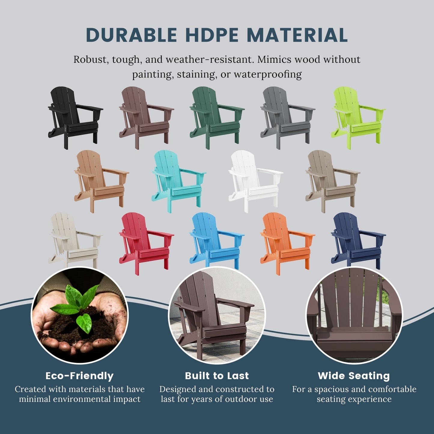 Chaise de jardin pliante Adirondack Polytrends Laguna, résistante à la décoloration et aux intempéries.