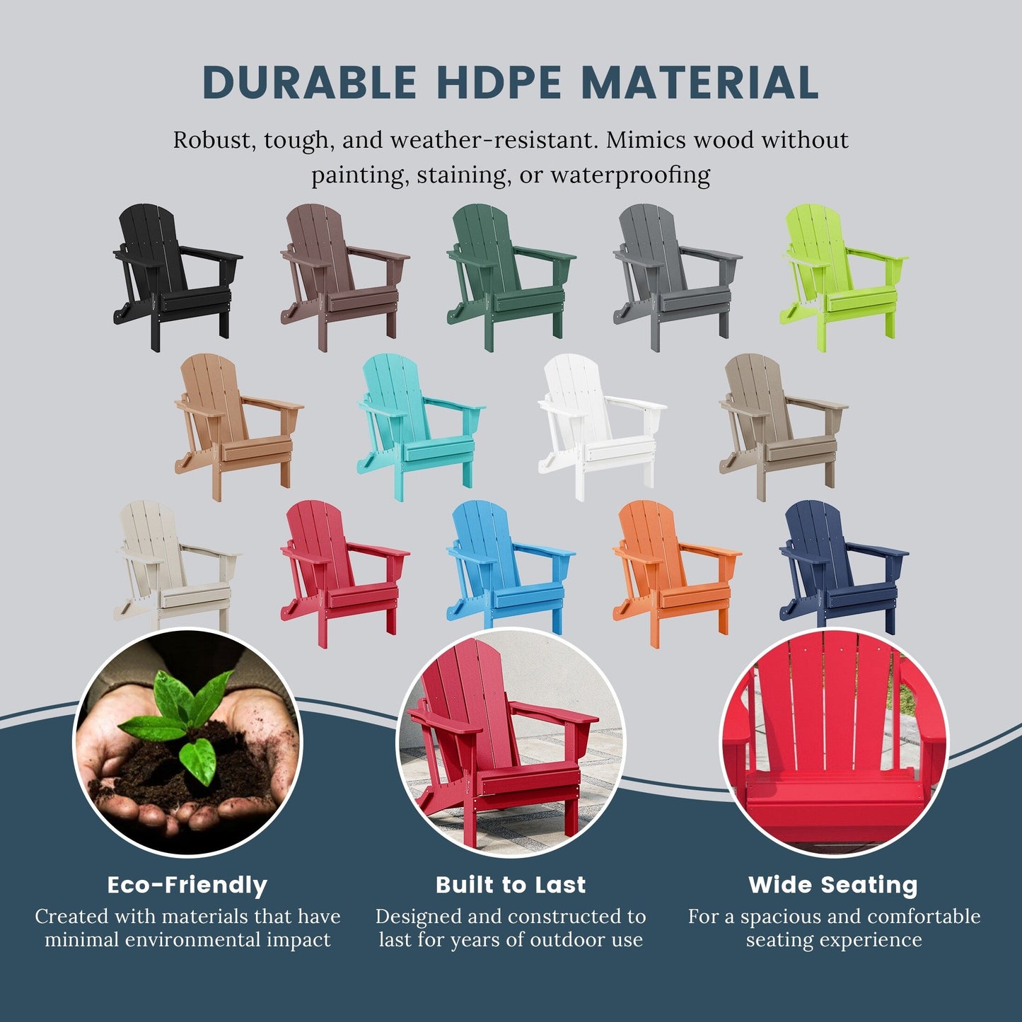 Polytrends Laguna Fauteuils Adirondack pliants d'extérieur résistants aux intempéries (lot de 2)